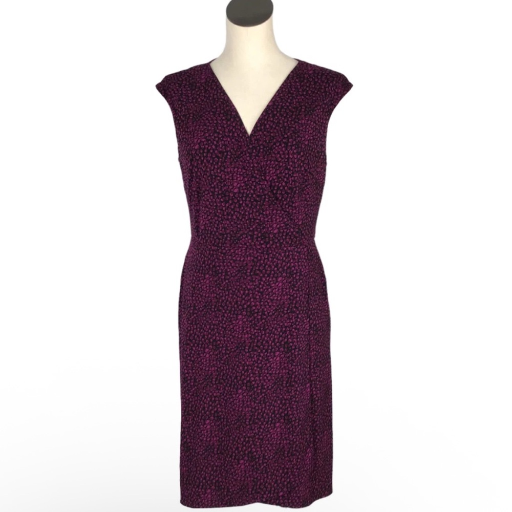 Ann Taylor Faux Wrap Purple W/ Pink Speckled Mini V-Neck Sleeveless Dress Sz10